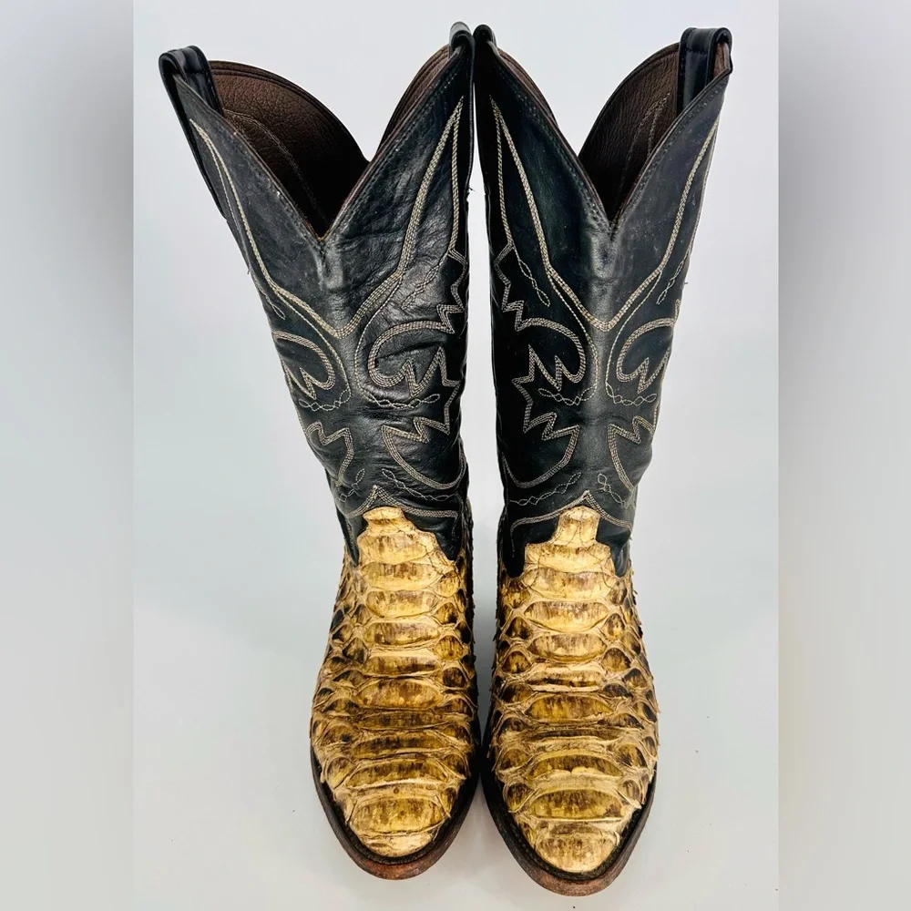 Snakeskin Cowboy Leather Boots Women's 7-7.5US Vintage - Picture 2 of 10
